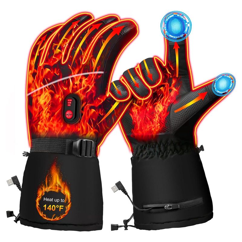Hand Warmer Electric - A07T-電熱式手袋、冬用、タッチスクリーン対応、バッテリー駆動、防水、屋外作業用、ブラック