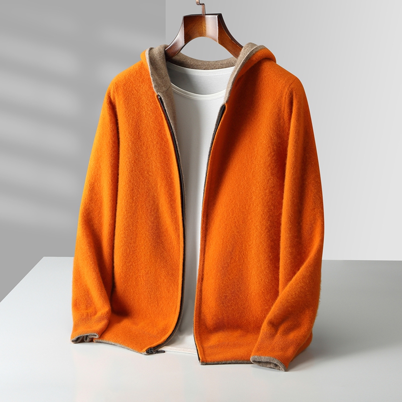 Wool Coat Peacoat - 秋冬新作メンズ両面着用可能パッド入りカシミヤフーディーカーディガンニットカジュアル暖かいコート