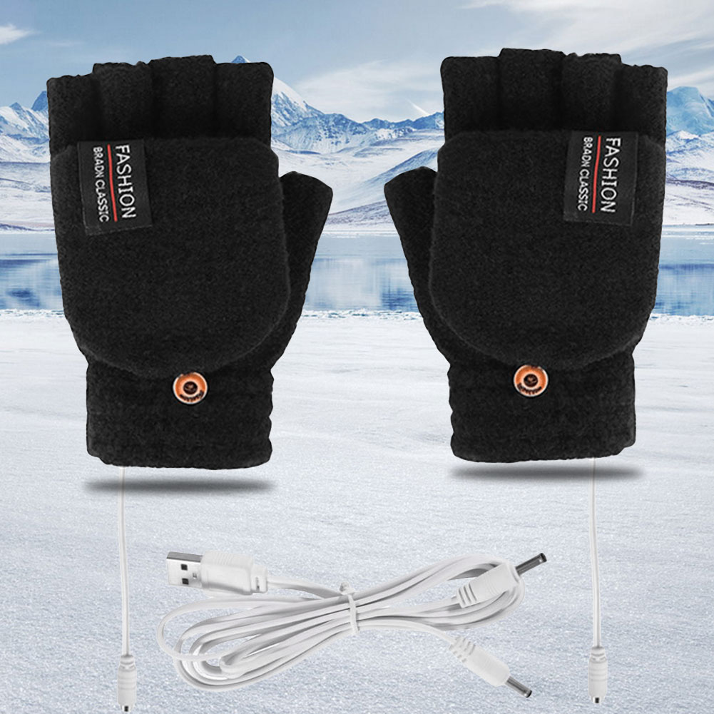 Hand Warmer Electric - 両面加熱式手袋、洗濯可能、充電式、指先が開いたデザイン、暖かい、屋外ハイキング用電熱手袋。