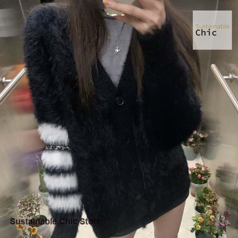 韓国風黒色新作ミンクカシミヤカーディガンロングセーター女性用 - Wool Coat Peacoat のレビューと価格