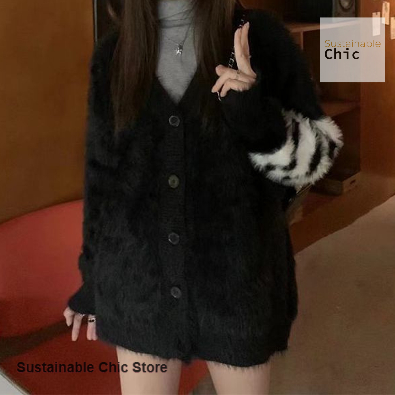 韓国風黒色新作ミンクカシミヤカーディガンロングセーター女性用 - Wool Coat Peacoat のレビューと価格