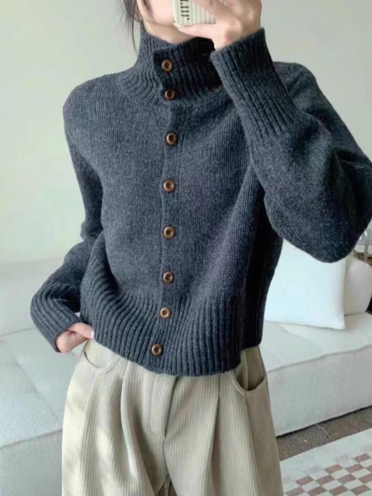 女性用タートルネックショートカシミヤニットカーディガン、ルー - Wool Coat Peacoat のレビューと価格