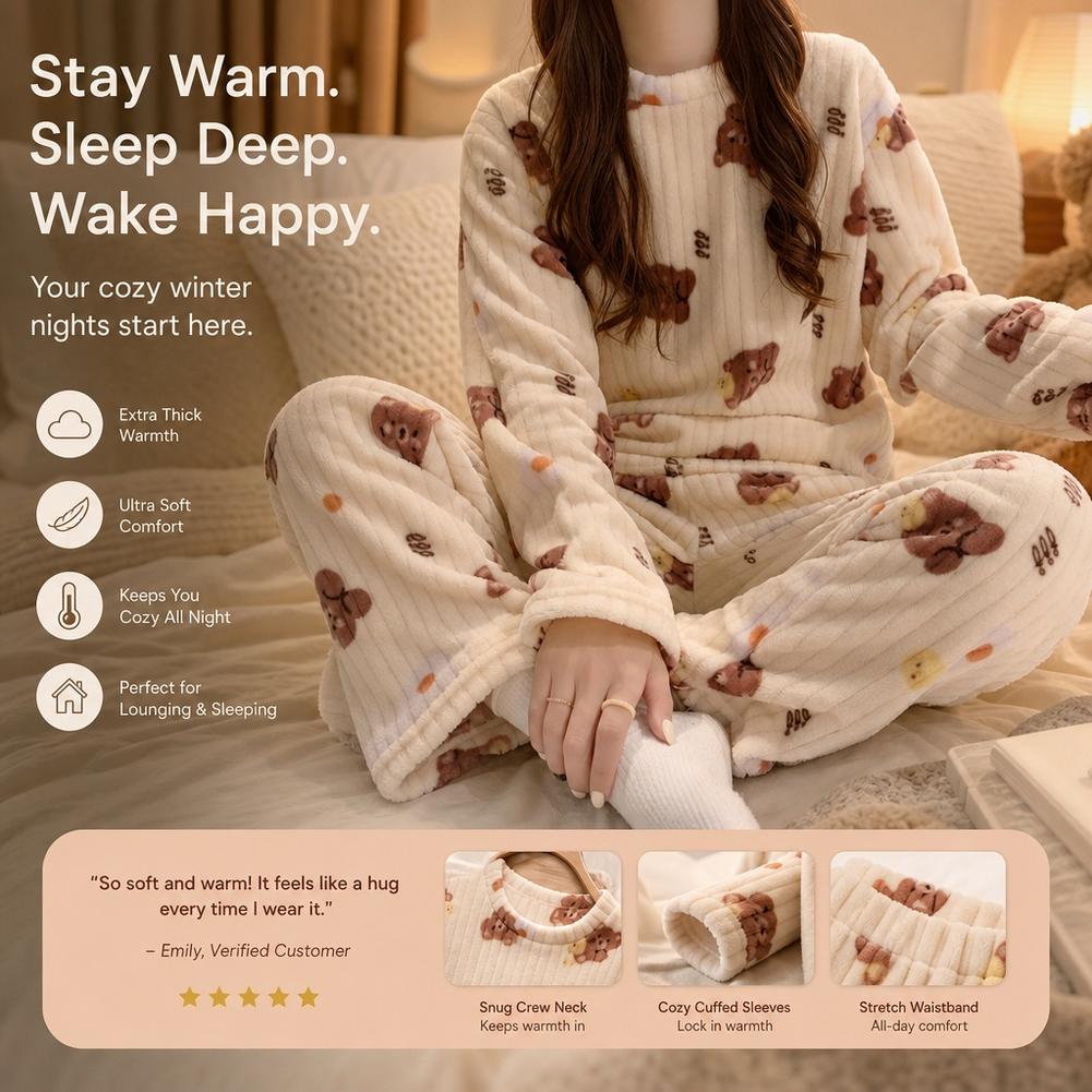 レディース パジャマ コーラルフリース素材のクマ柄パジャマセ - Corduroy Pant Warm のレビューと価格
