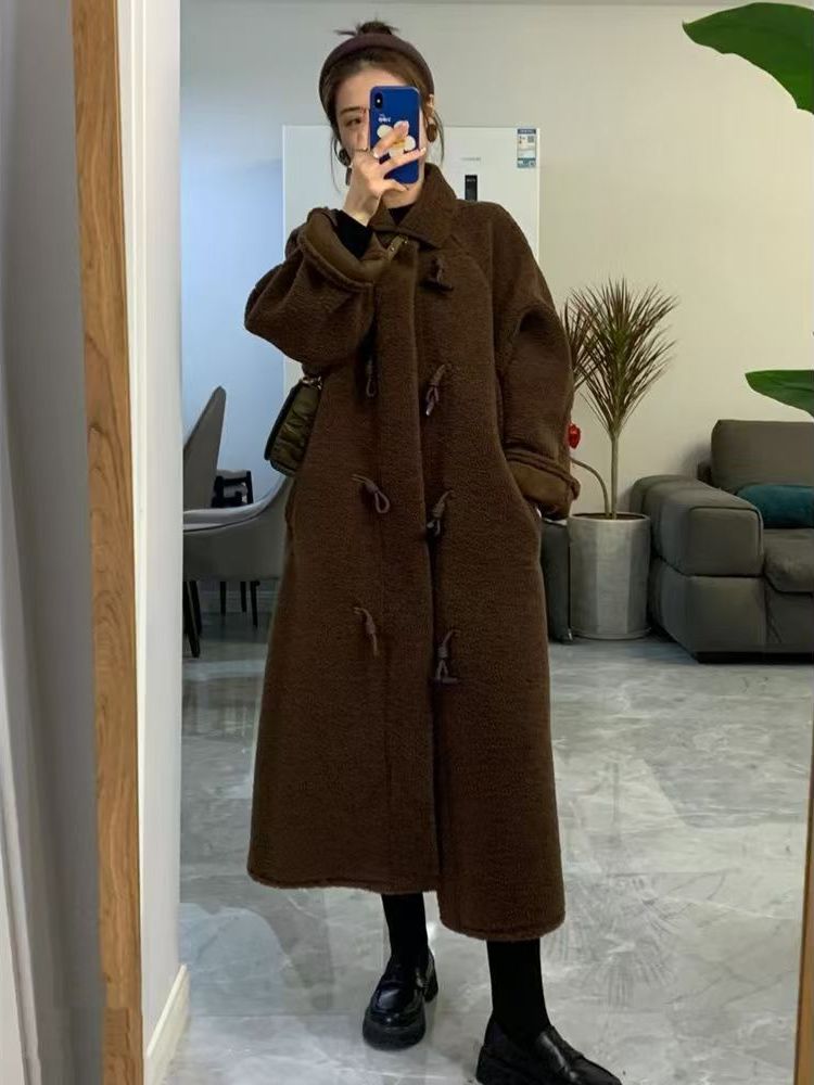ラムファーロング厚手冬用コート女性用プラスサイズワンピースベ - Wool Coat Peacoat のレビューと価格