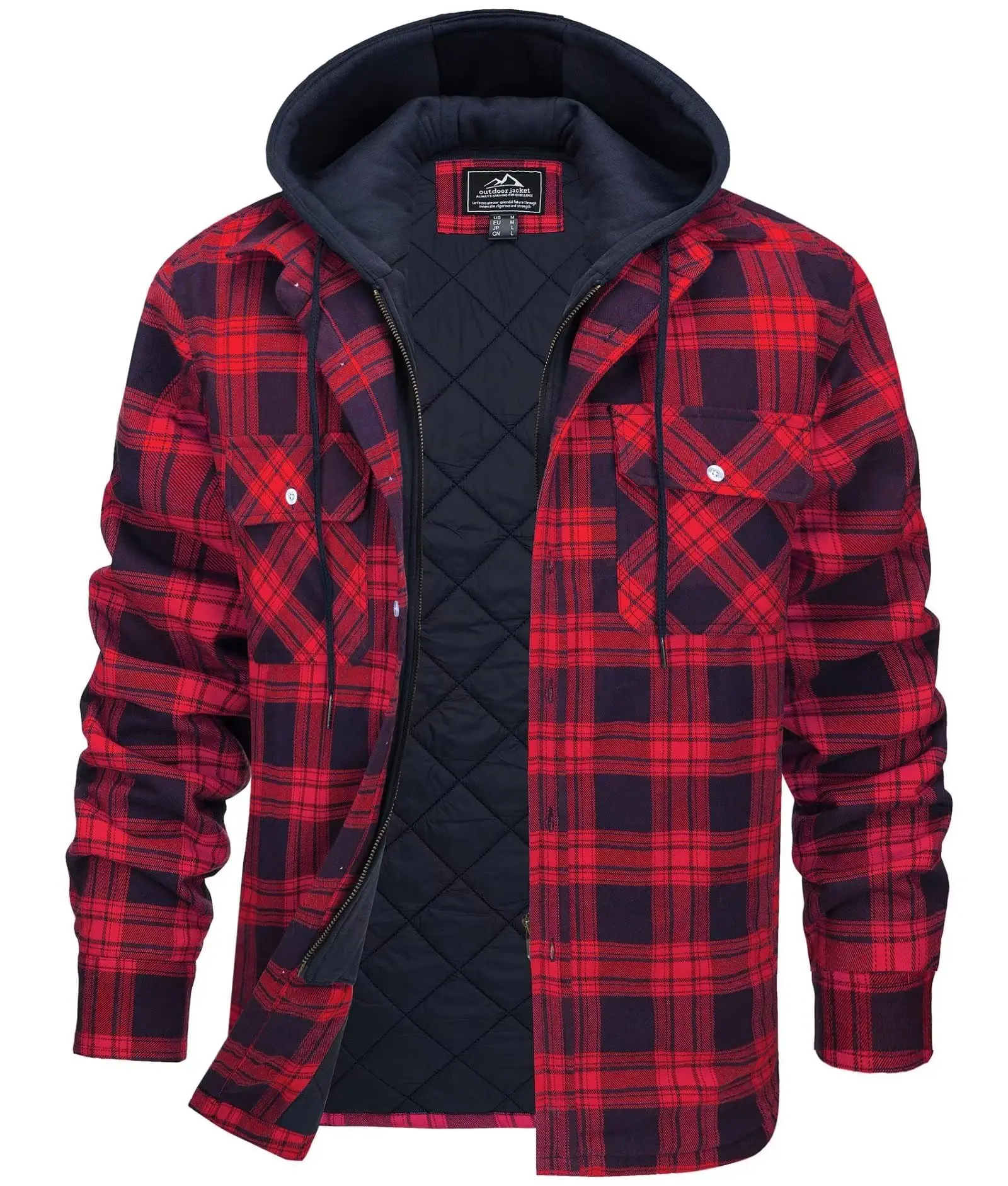 2026年新作、取り外し可能なフード付き、チェック柄のキルテ - Flannel Shirt Lined のレビューと価格